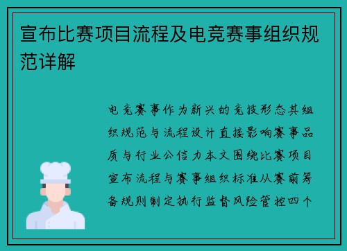 宣布比赛项目流程及电竞赛事组织规范详解