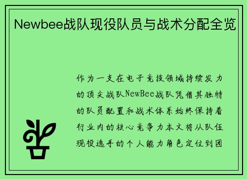 Newbee战队现役队员与战术分配全览